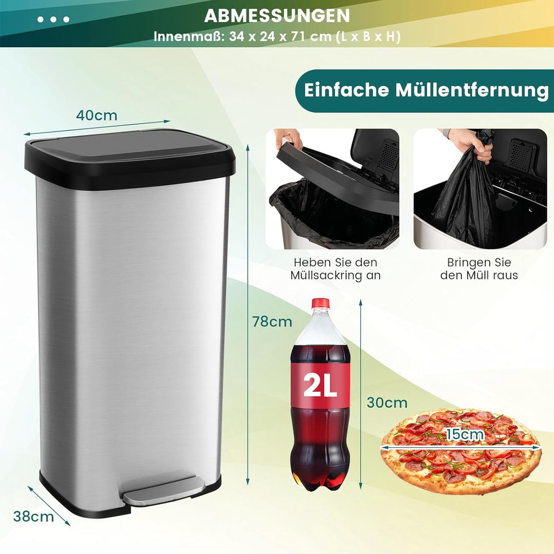 COSTWAY Mülleimer Küche, 68L Abfalleimer, Tretmülleimer mit sanft schliessendem Deckel, Mülltrennsys