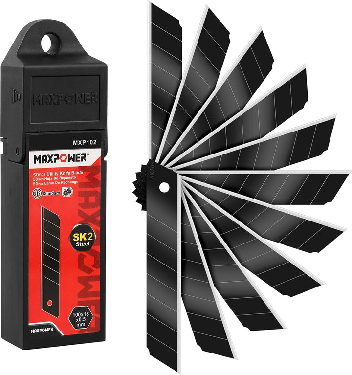 MAXPOWER 50 Stück Abbrechklingen Scharfe Teppichmesser klingen Tragbar Professionelle 100 x 18 mm, 1