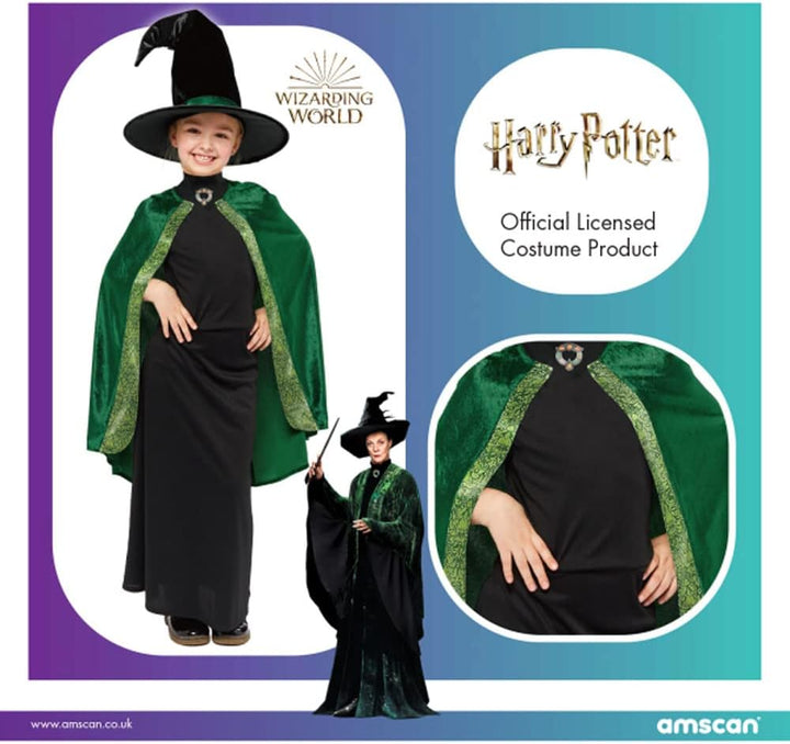 Amscan - Kinderkostüm Professor Mc Gonagall aus Harry Potter, Kleid, Umhang, Hut, Magierin, Zauberin