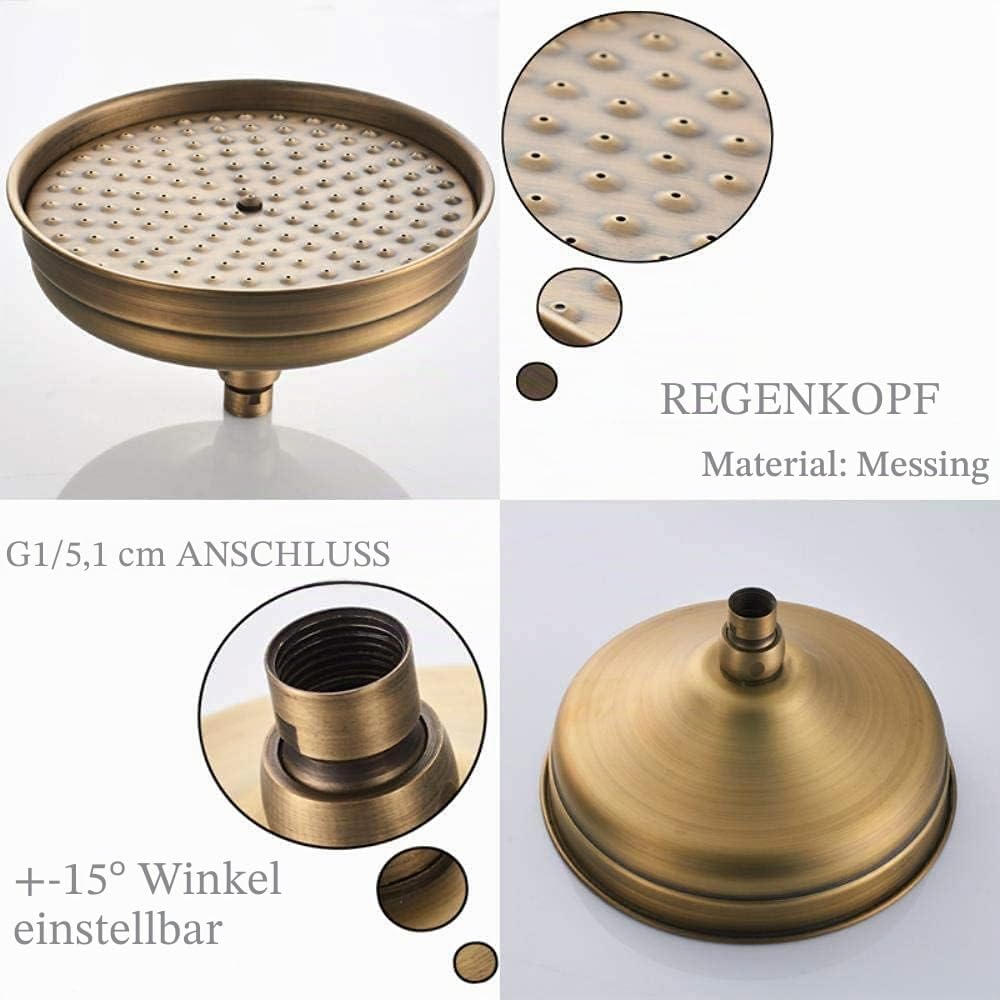 AFUDER Antik Messing rund 8 Zoll Regenduschkopf Badzubehör Ersatzduschkopf Duschkopf Regendusche (St