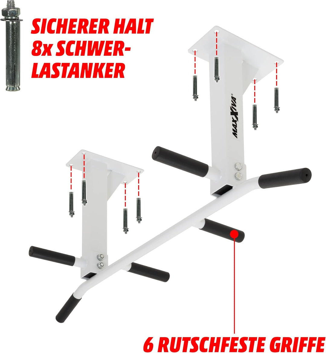 MAXXIVA Klimmzugstange für Deckenmontage hellgrau Workout Kraftübungen Bodybuilding Fitness-Training