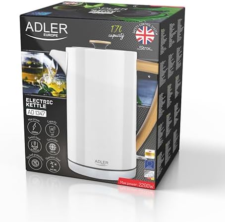 ADLER-Metallkessel 1,5 l, Sicherheitskontrollsystem, 2200 W Leistung, weiss