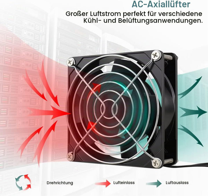 GDSTIME 230V Lüfter 92mm AC 92 x 25mm 220V Lüfter Dual Kugellager Axiallüfter, 92 x 25mm