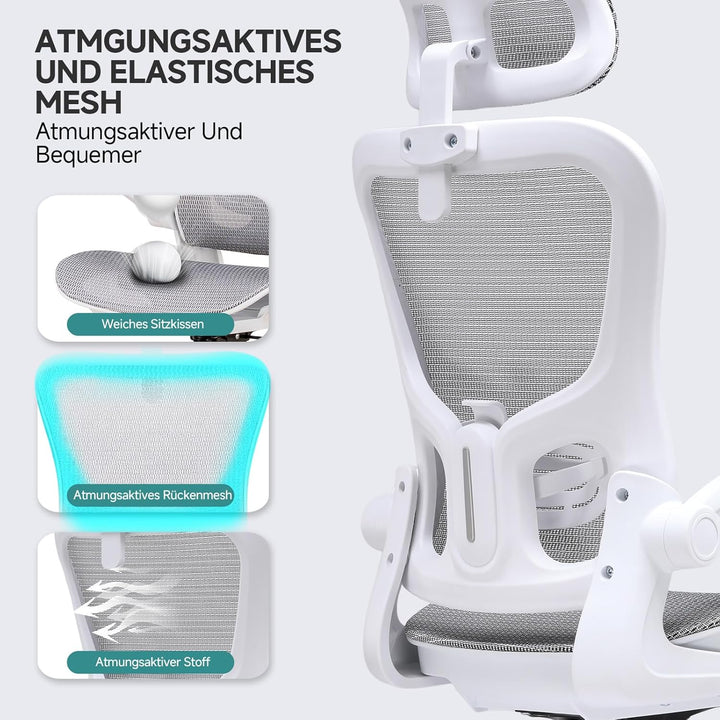 COMHOMA Bürostuhl, Schreibtischstuhl, ergonomischer Netzstuhl, mit doppellagigem Netzgewebe, atmungs
