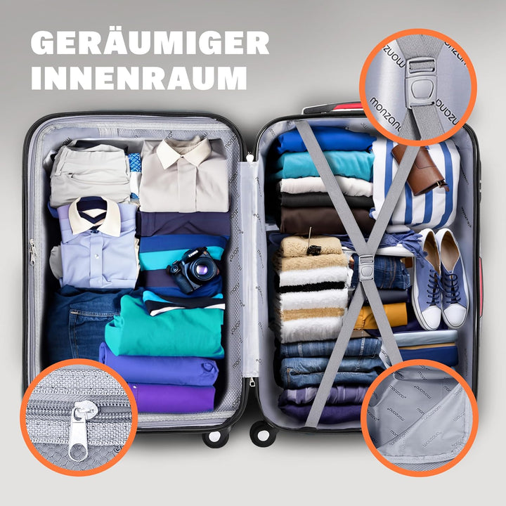 Monzana® Kofferset Baseline Hartschalen Koffer S-M-L-XL Gel-Griffe 4 Rollen ABS Hardcase Schloss Füs
