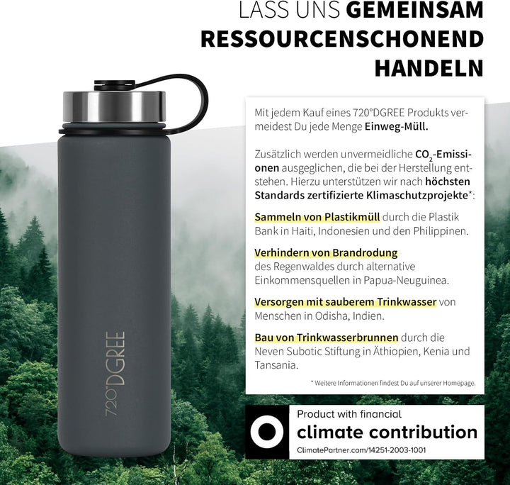 720°DGREE Edelstahl Trinkflasche 1200ml “noLimit” - Auslaufsicher, Kohlensäure geeignet, BPA-Frei -
