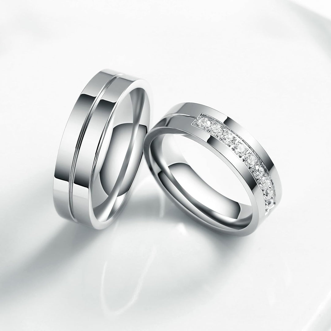 Bishilin Verlobungsringe Paar Ringe Set, Damen Herren Ringe Edelstahl 6MM mit Zirkonia Eheringe Part