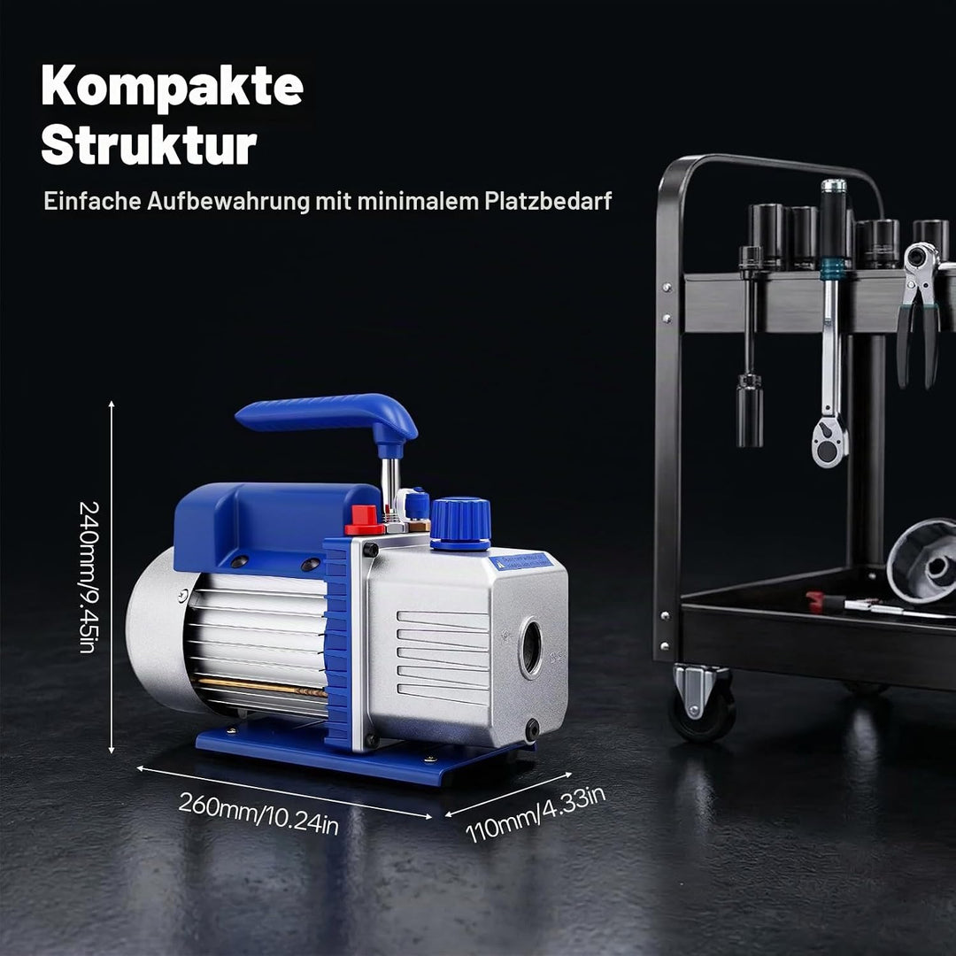 Vakuumpumpe Klimaanlage 180W, Profi Vakuumpumpe Set mit 3 Schläuchen &amp; Manometer, 150 Mikron für R32