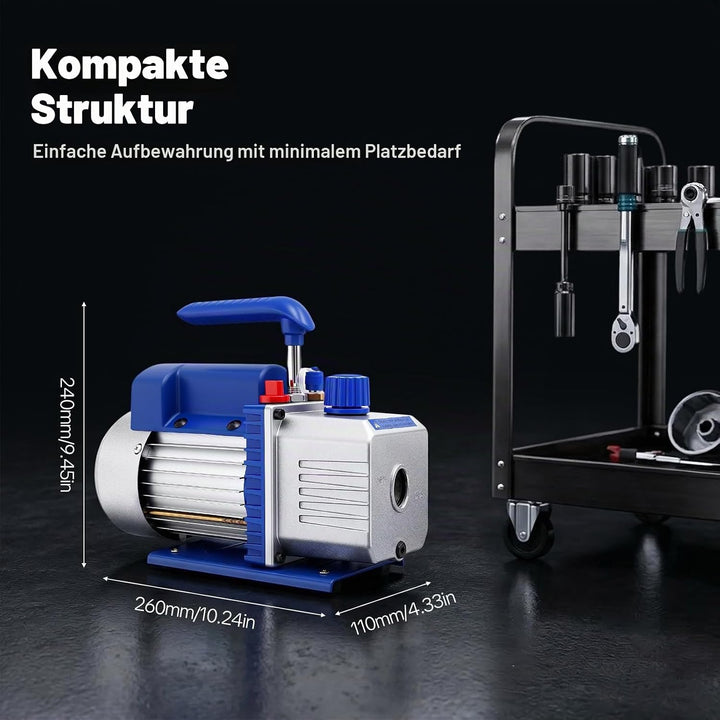 Vakuumpumpe Klimaanlage 180W, Profi Vakuumpumpe Set mit 3 Schläuchen &amp; Manometer, 150 Mikron für R32