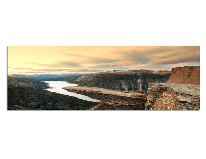 Paul Sinus Art Panoramabild auf Leinwand und Keilrahmen 150x50cm Norwegen Felsen Schlucht Fluss Wolk