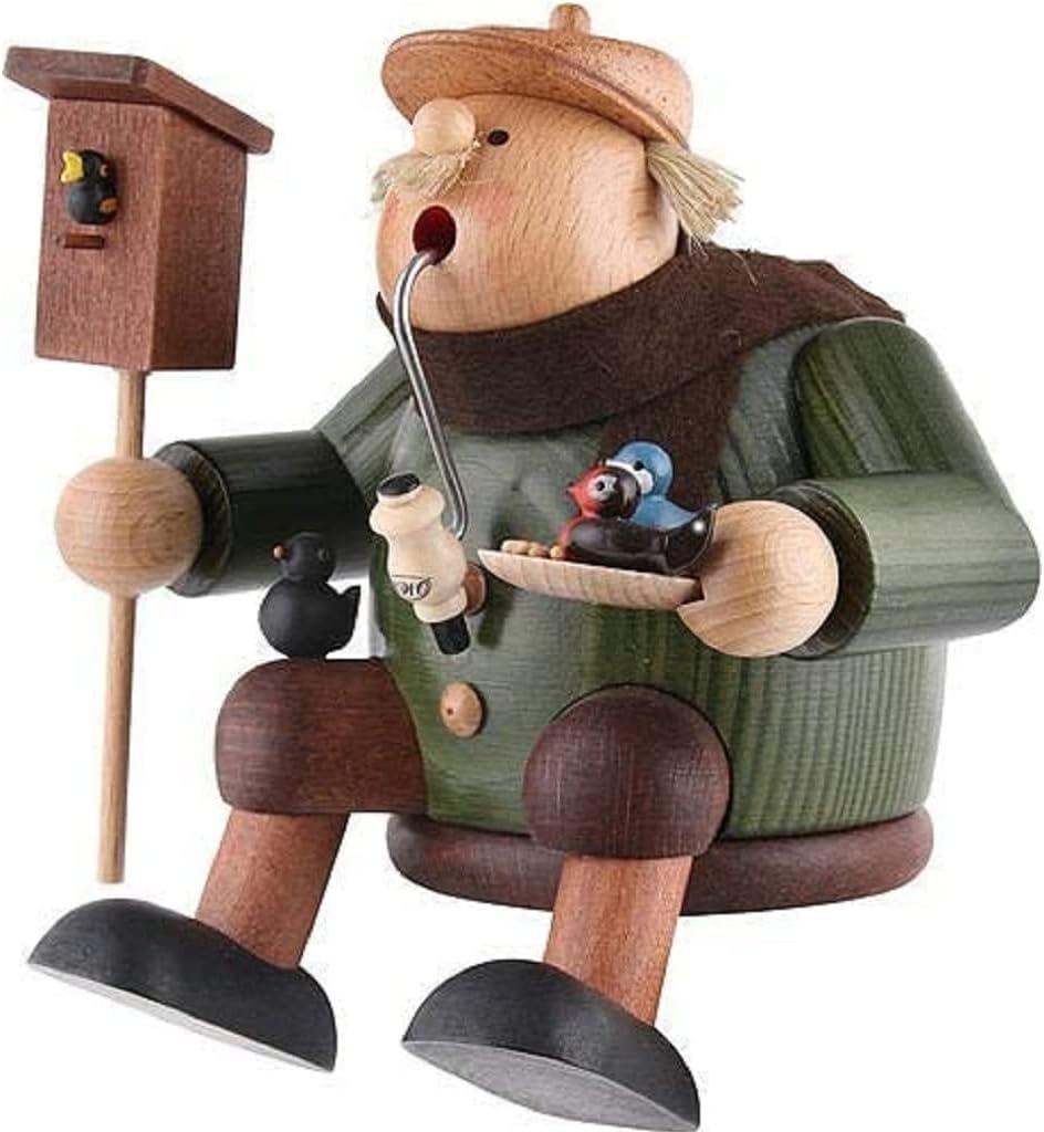 KWO Olbernhau Räuchermann Kantenhocker Vogelfreund, 17 cm, Mehrfarbig