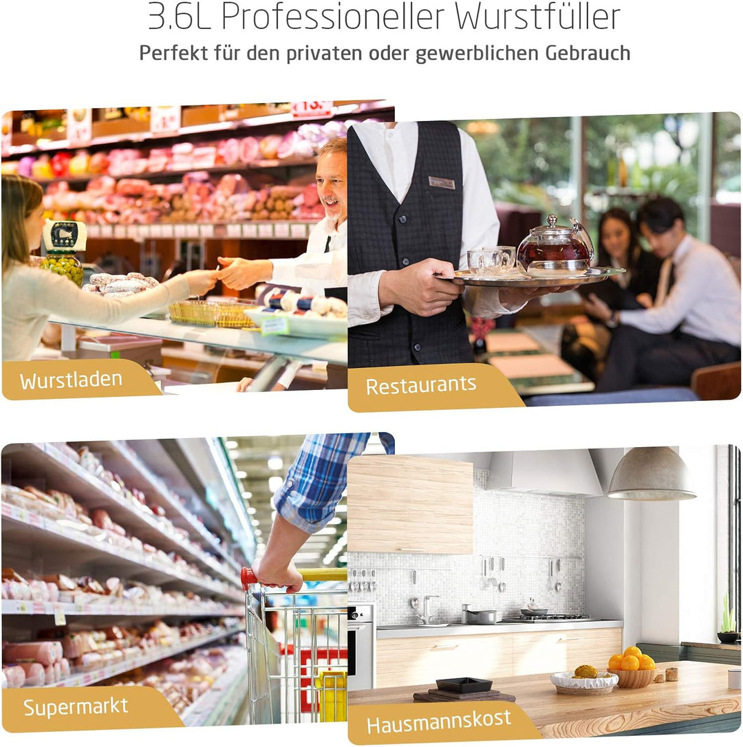 DREAMADE 3,6 L Wurstfüller Manuell, Wurstfüllmaschine mit 4 Füllrohre, Wurstfüller Edelstahl Wurstma