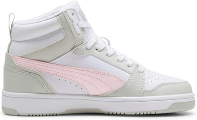 PUMA Unisex Kinder Rebound V6 Mid Jr Sneaker 37.5 EU Puma White Frosty Pink Sedate Gray, 37.5 EU Pum