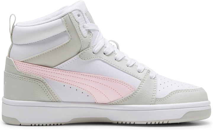 PUMA Unisex Kinder Rebound V6 Mid Jr Sneaker 35.5 EU Puma White Frosty Pink Sedate Gray, 35.5 EU Pum