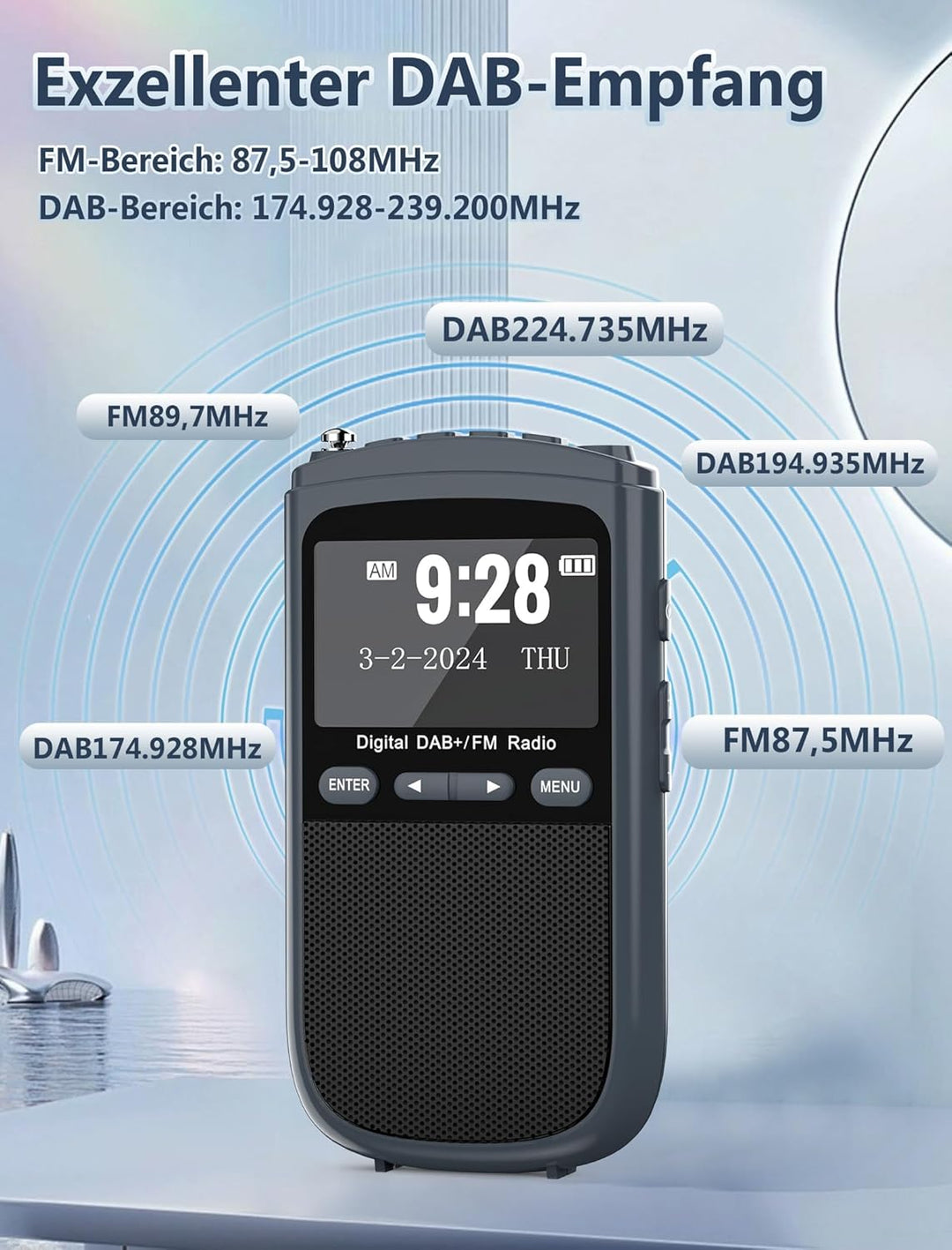 Tragbares DAB-Radio, 1000mAh Wiederaufladbares DAB/DAB + / FM-Radio, Digitales Walkman-Radio, Tasche