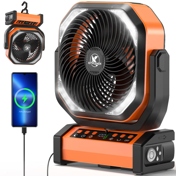 Campingventilator mit Licht, 20000mAh Tischventilator, 112 Stunden max. Laufzeit, 9 Geschwindigkeite
