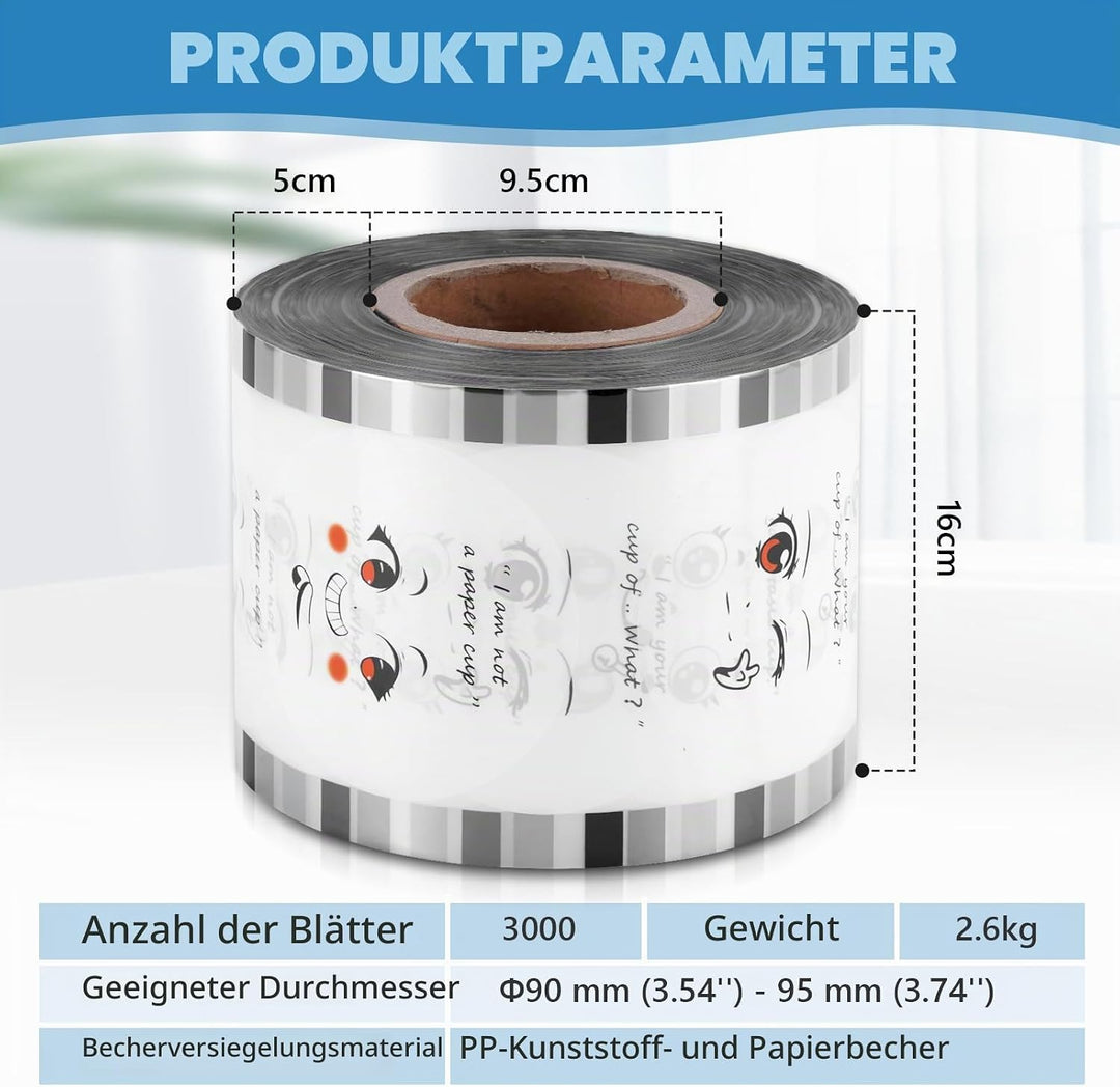 MXBAOHENG Tassenversiegelungsfolie 90-95MM für Plastikbecher/Pappbecher Sealing Film Bubble Tea Plas