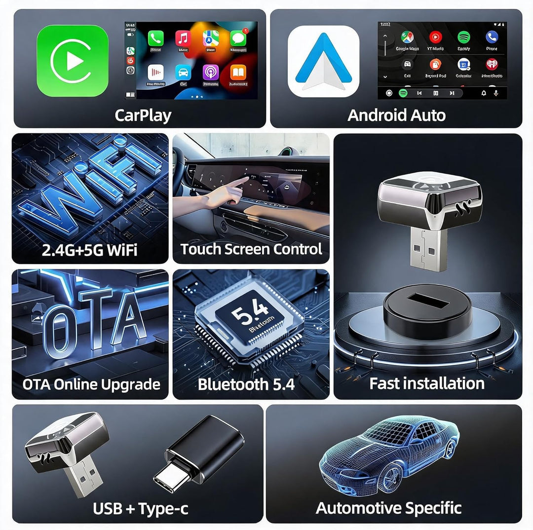 GemCoo 2-in-1 Wireless CarPlay Android Auto Adapter für Autos mit Kabel | iOS 10 / Android 11 kompat