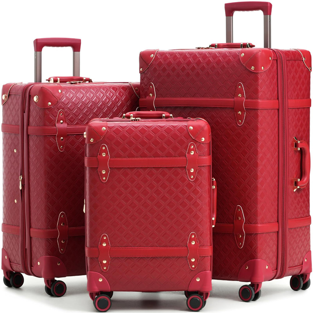 Urecity Vintage Reisekoffer Set 4 Teilig Leicht Retro Lederkoffer Hartschale Trolley Handgepäck Sets