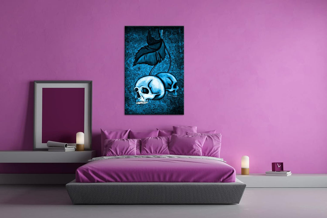 deyoli unheimliche Totenköpfe Format 80x60 Effekt: Monocrome Blau als Leinwandbild, Motiv fertig ger