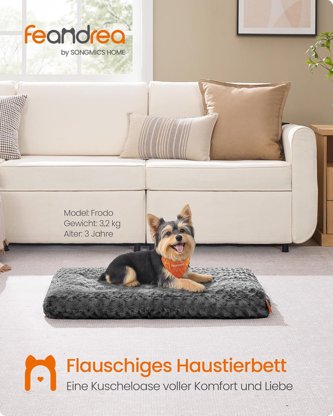 Feandrea Hundebett, Hundekissen M, für kleine Hunde, Flauschige Hundematte, Plüsch, 80 x 50 cm, weic