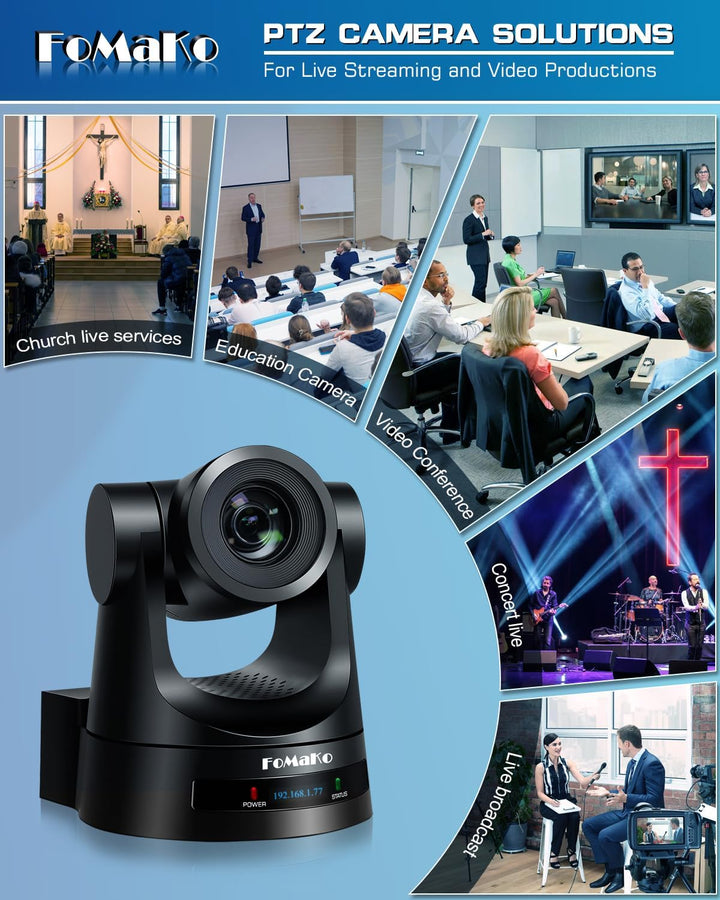 FoMaKo SDI PTZ Kamera 20x Optischer Zoom 1080P@60 mit 3G-SDI/HDMI/IP/USB3.0, Unterstützt PoE, für Bi