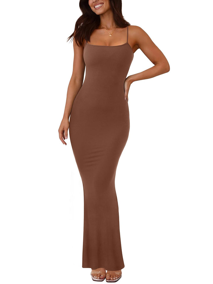 REORIA Damen Sexy Lounge Slip Langes Kleid Elegantes Hochzeitsgast ärmelloses rückenfreies Geripptes