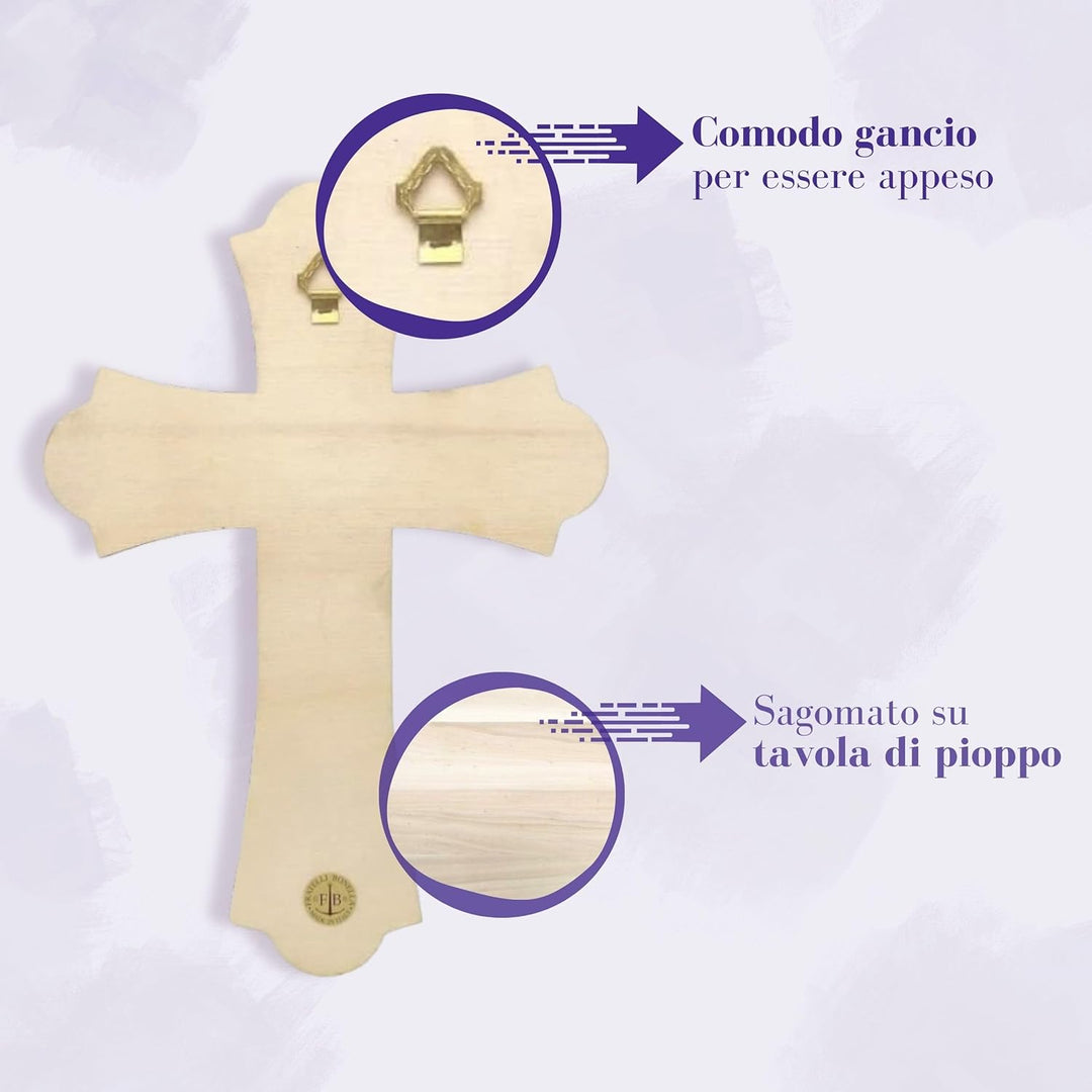 Fratelli Bonella | Vintage-Kreuz aus Holz Religiöse Frau der Medaille 28 x 40 cm | Made in Italy 28x
