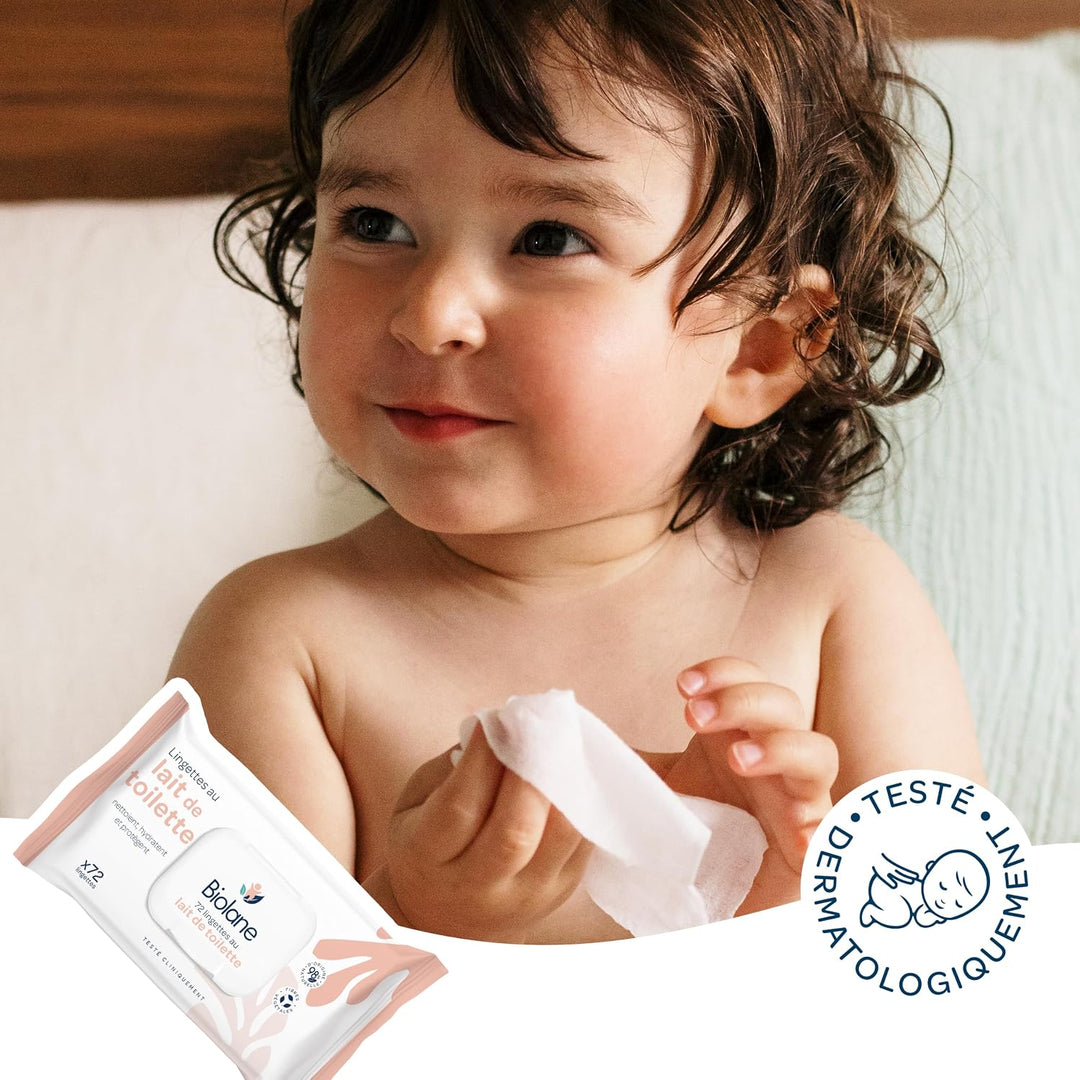 BIOLANE - 12 Packungen – Babytücher mit Toilettenmilch – Baby – 864 Babytücher – reinigt und spendet
