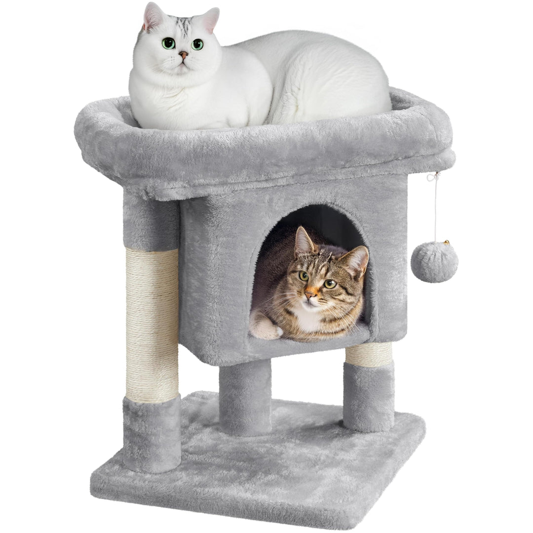Yaheetech Kratzbaum Katzenbaum Stabiler Kletterbaum, mit Sisalstämmen Plüsch Höhle, Höhe 60 cm, Hell