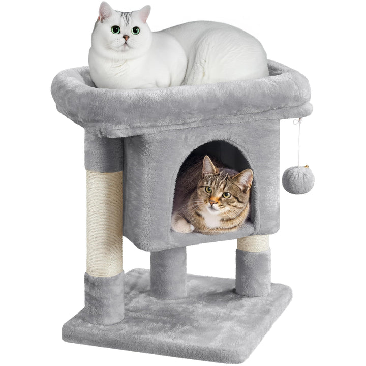 Yaheetech Kratzbaum Katzenbaum Stabiler Kletterbaum, mit Sisalstämmen Plüsch Höhle, Höhe 60 cm, Hell