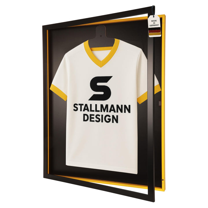 Trikotrahmen mit Drehtür – 'Schwarz-Gelb' - Rückwand Schwarz | Grösse: 90x70cm - von vorne bestückba