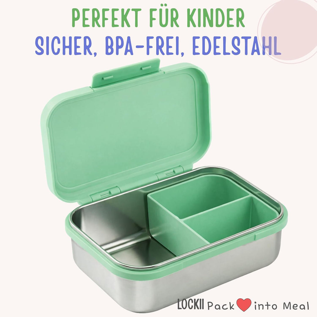Kinder Brotdose Edelstahl 1000 ml mit Snackbox – Lunchbox mit Fächern, Edelstahl-Boden und BPA-freie