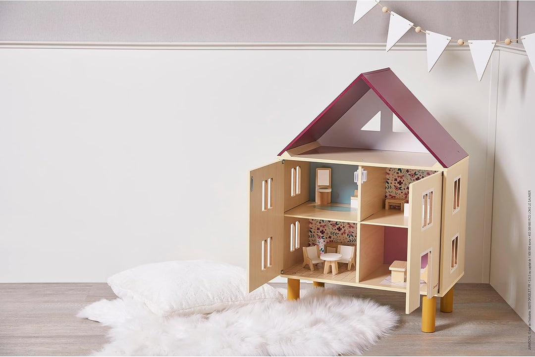 Janod Twist Puppenhaus aus Holz-11 Zubehörteile Puppenmöbel-Magnetische Türen-Spielzeug aus FSC Ab 3