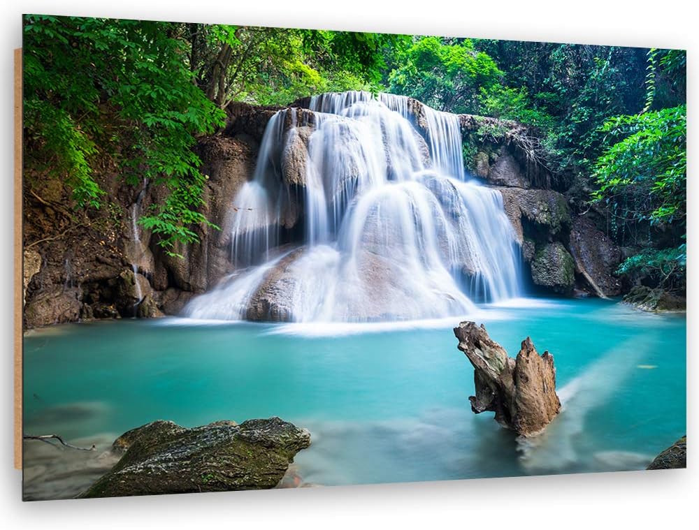 Wanddeko Wasserfall Kunst modern Bilder Landschaft Blau 100x70 cm