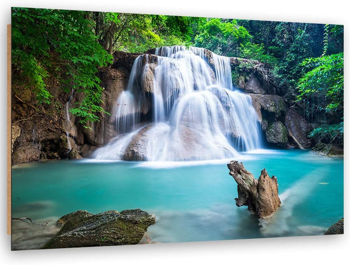 Wanddeko Wasserfall Kunst modern Bilder Landschaft Blau 100x70 cm