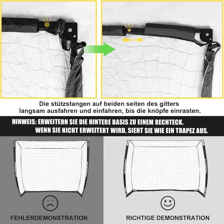 Fussballtor Outdoor [180cm/240cm/365cm], Faltbares Fussballtor Garten & Training mit Koordinationsle