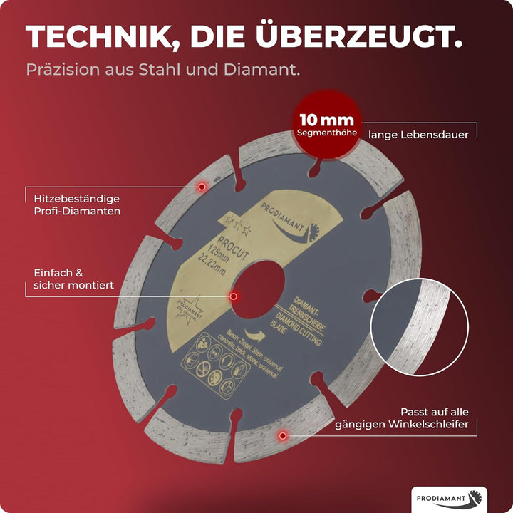 PRODIAMANT Diamanttrennscheiben Set 2x 125mm universal Trennscheibe für Stein, Beton, Granit, Mauerw