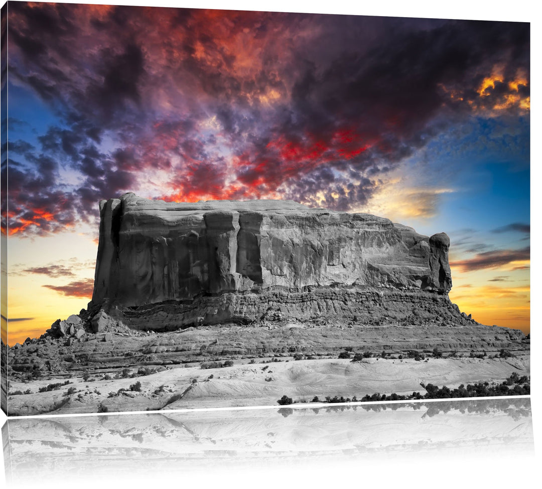 erschlagendes Monument Valley schwarz/weiss Format: 100x70 auf Leinwand, XXL riesige Bilder fertig g