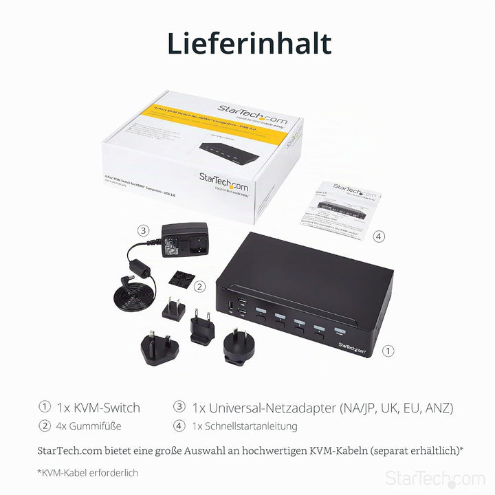 StarTech.com 4 Port HDMI KVM Switch - HDMI KVM Umschalter mit USB 3.0 Hub - 1080p