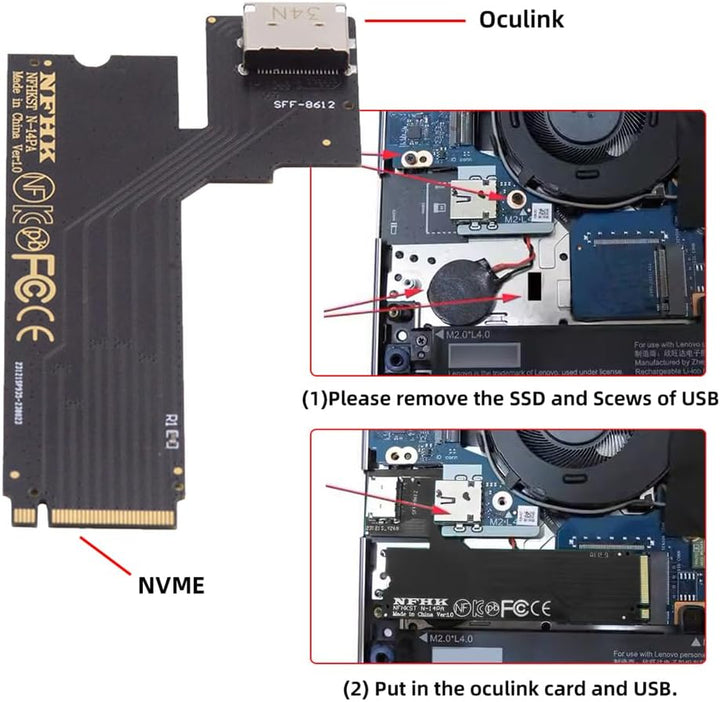NFHK PCI-E 4.0 M.2 M-Key auf Oculink SFF-8612 SFF-8611 Host Adapter für 2022 2023 ThinkBook 14+ exte