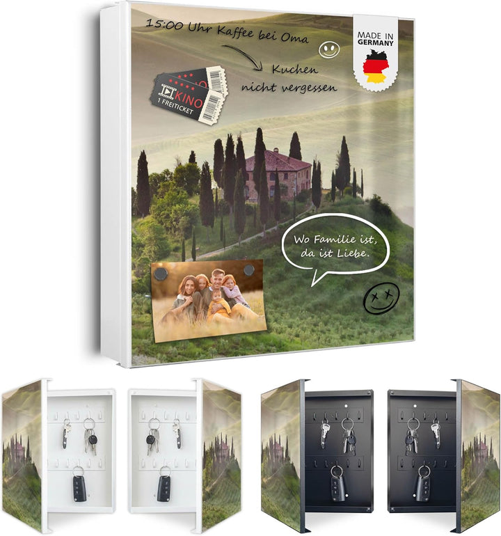 banjado® Grosser Schlüsselkasten Glas/Schlüsselbox 30cm x 30cm mit 50 Haken - Motiv Toscana/Schlüsse