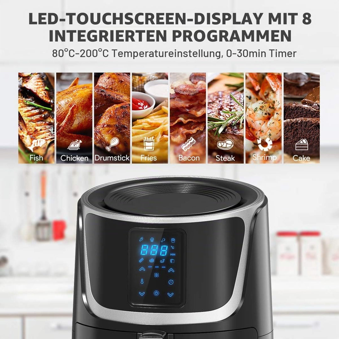 VECATECH Heissluftfritteuse XXL 5,5l, Airfryer mit Digitalem Touchscreen, 8 Voreingestellte Programm