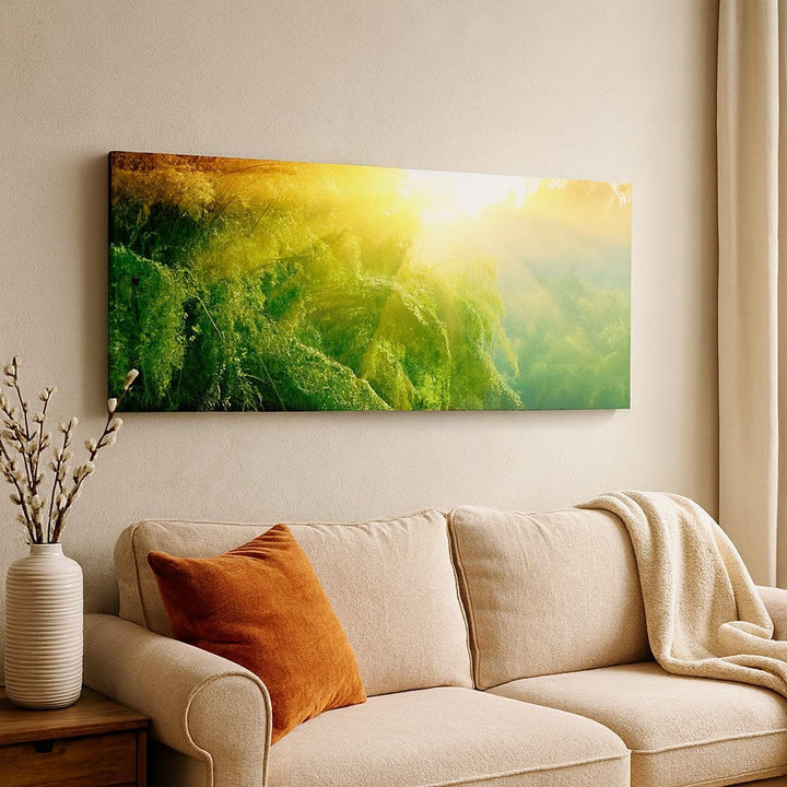 Wandbilder Dekoration Wohnzimmer Tropen Bäume Fluss Panorama Bilder auf Leinwand 120x50cm Leinwandbi