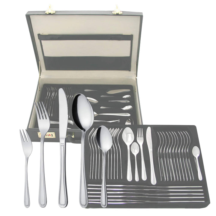GRÄWE Besteckkoffer für 12 Personen, 100-teilig - Tafelbesteck-Set aus Edelstahl mit Fadendekor - Se
