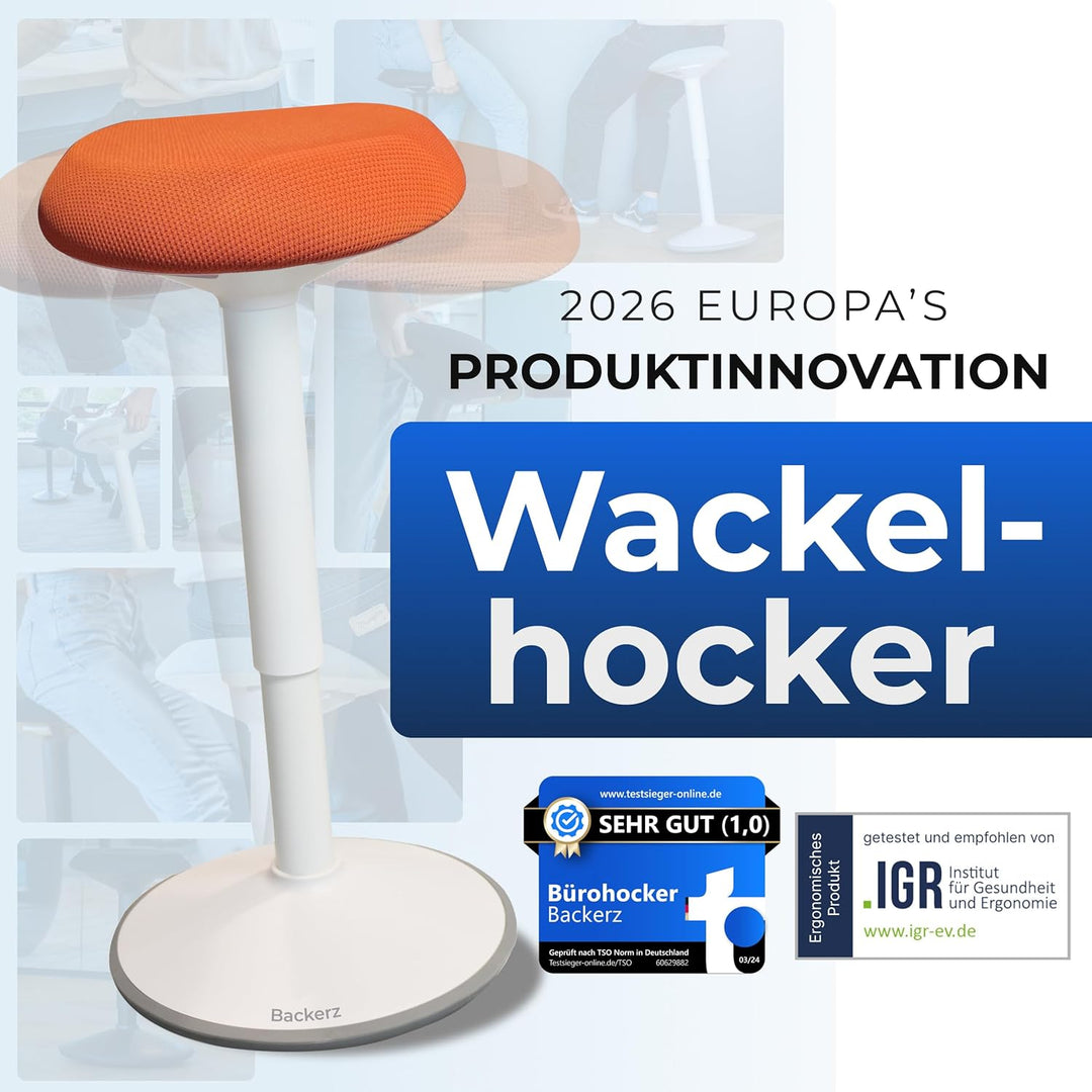 Backerz Ergonomischer Hocker - Bürohocker Testsieger mit 40-60 cm Stehhocker Höhenverstellbar mit Sc