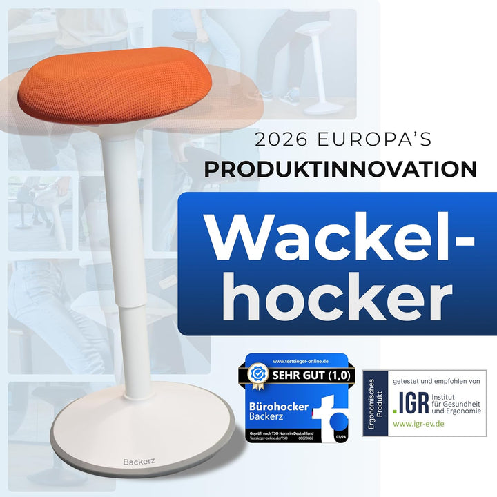 Backerz Ergonomischer Hocker - Bürohocker Testsieger mit 40-60 cm Stehhocker Höhenverstellbar mit Sc