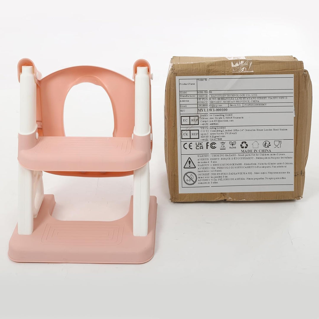 Toilettenleiter für Kinder, Rosa Toilettensitz Kinder mit Treppe, 2-in-1-Verwendung Kindertoilettenl