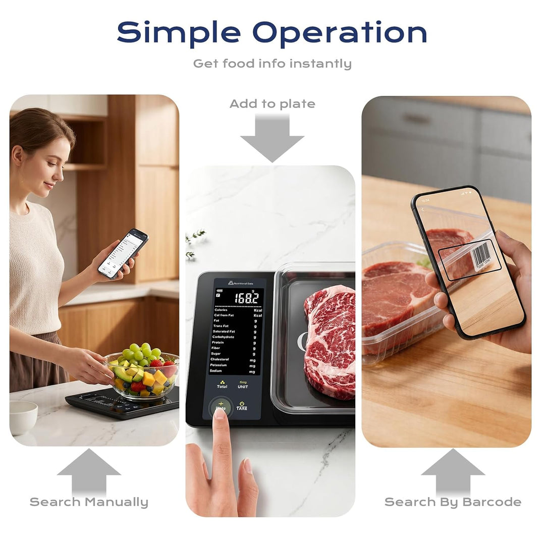 OBEST Digital Bluetooth Küchenwaage mit 30 Nährwertberechnung 10kg/1g | Smart Küchenwaage mit Kalori