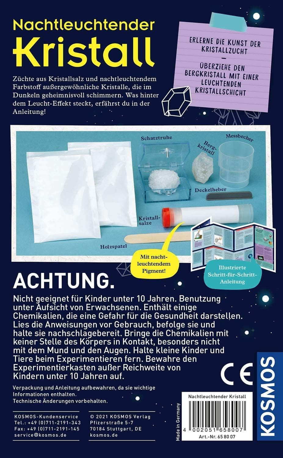 KOSMOS 658007 Nachtleuchtender Kristall, Kristalle selbst züchten, mit Schatztruhe, Experimentieren